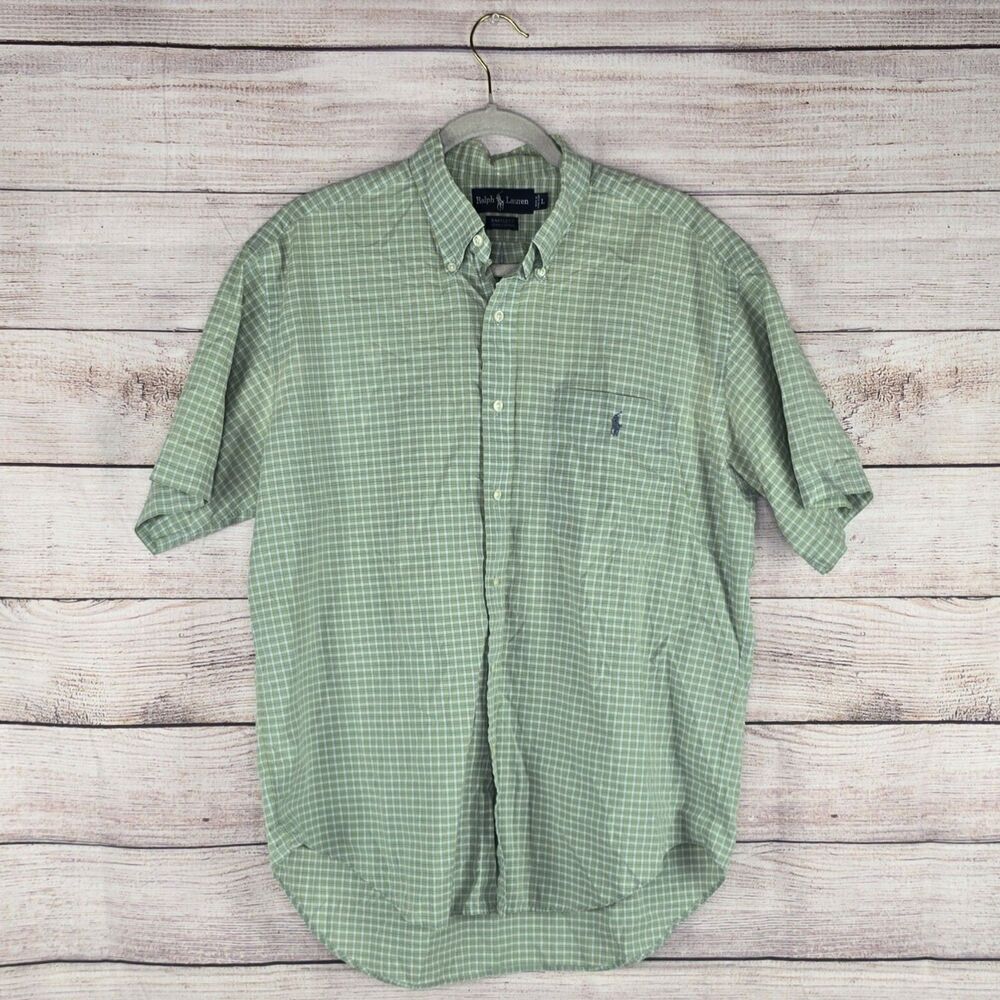 Ralph Lauren Plaid Bartlett Button Front Cotton Short Sleeve Shirt Large